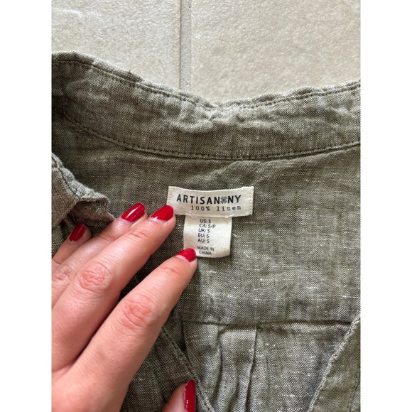 Artisan NY Dress Womens Small Green Linen Shirtdress Coastal Beachy Flowy‎ Boho - Picture 5 of 7